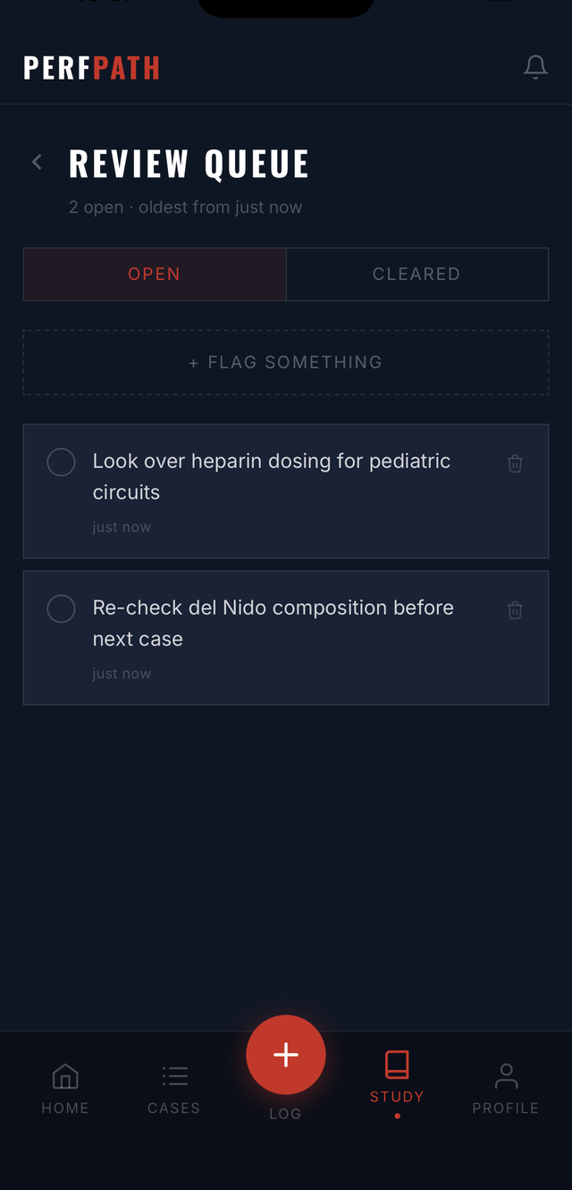 PerfPath Review Queue — two flagged items open for review